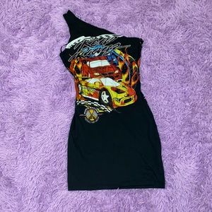 One-Shoulder Graphic T-Shirt Dress